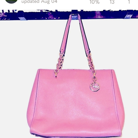 Michael Kors Pink Saffriano Leather Tortoise Chain Center Accent Gold - Picture 2 of 10